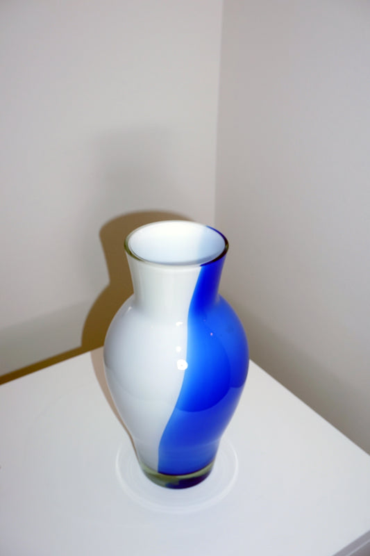 [1980s, France] Vintage Hand-Blown Murano-Style Milk Glass Swirl Vase