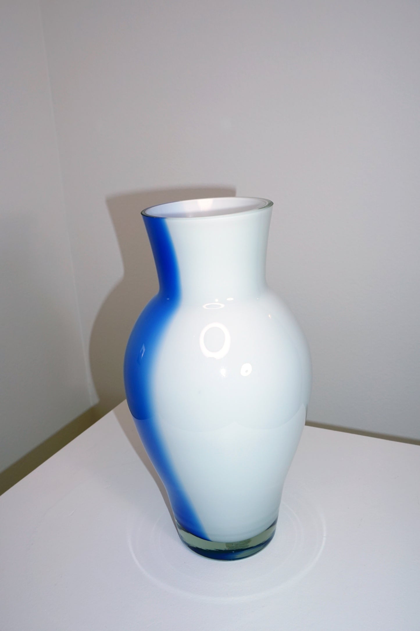 [1980s, France] Vintage Hand-Blown Murano-Style Milk Glass Swirl Vase