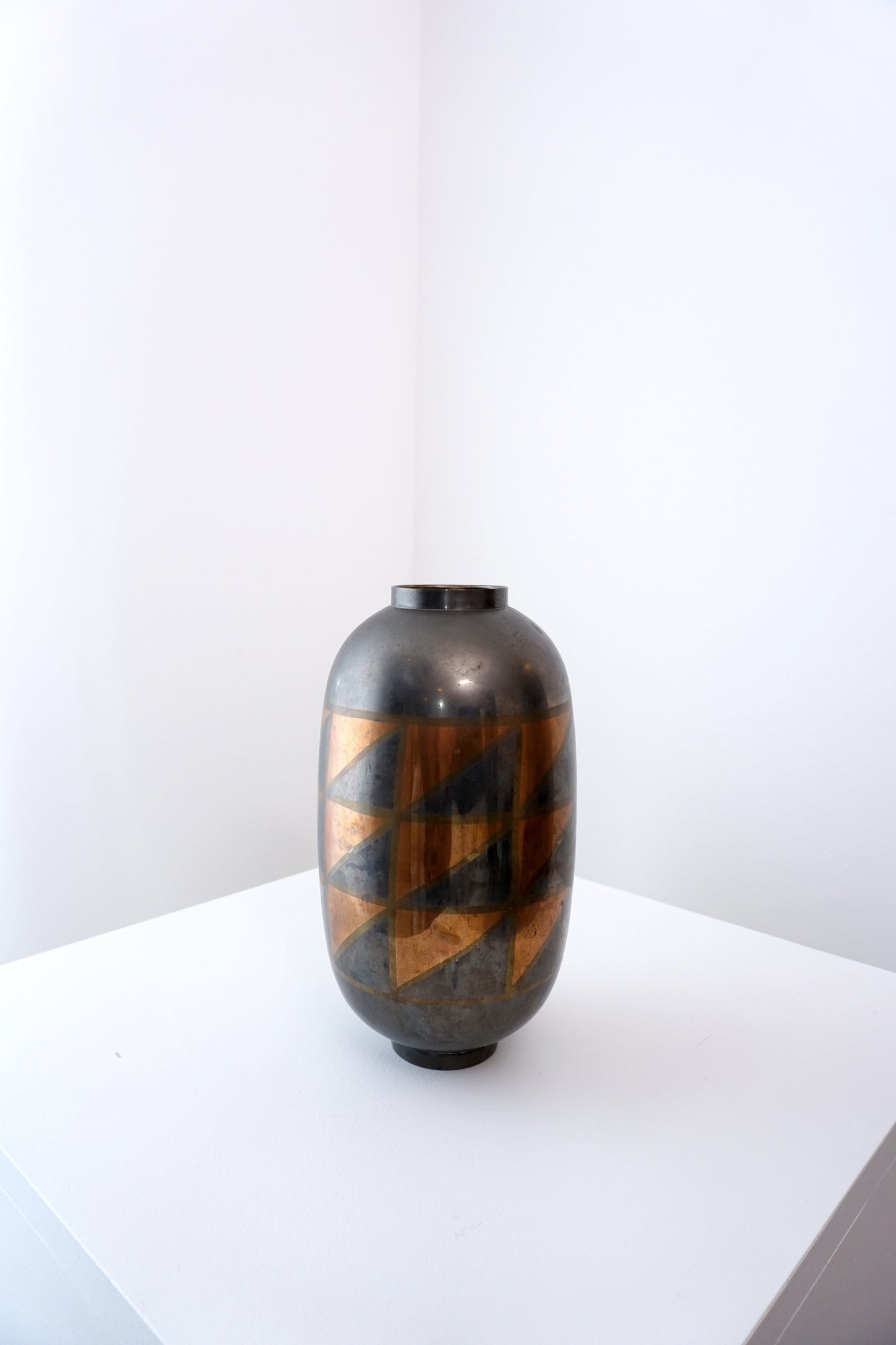 [1980s, India] Copper Geometric Motif Vase