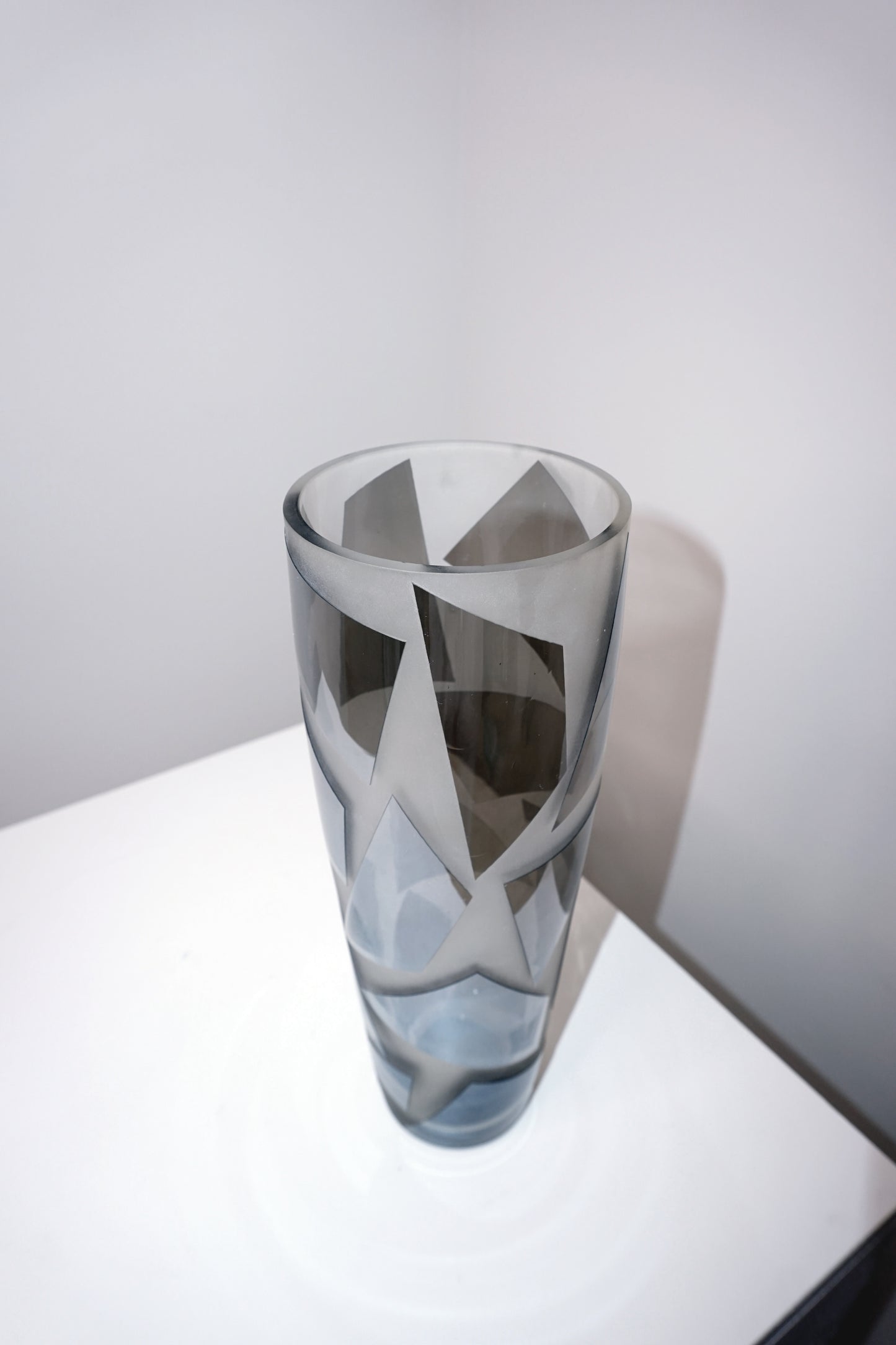 [Early 1980s] Vintage Frosted Glass Vase with Abstract Foil Design