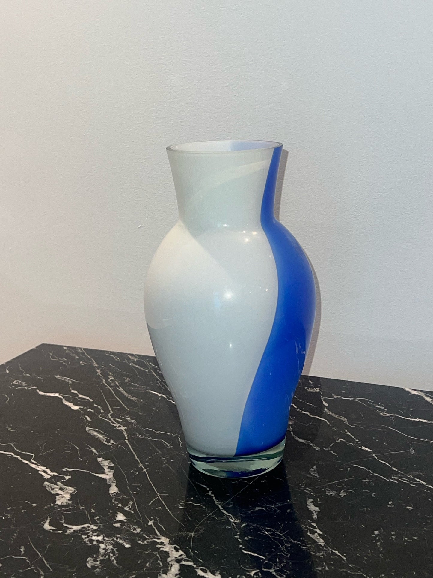 [1980s, France] Vintage Hand-Blown Murano-Style Milk Glass Swirl Vase